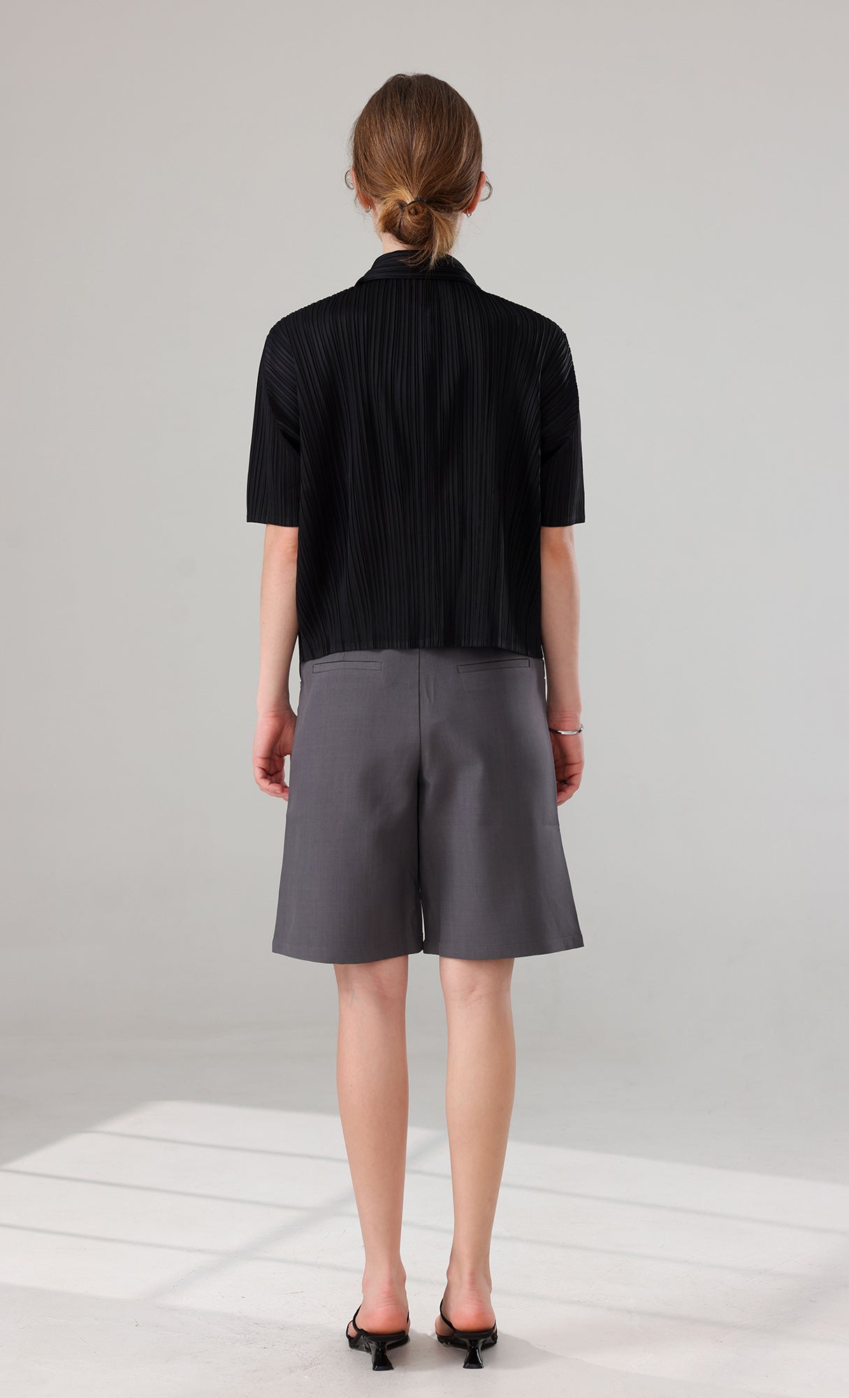 Palette collard pleated shirts_black