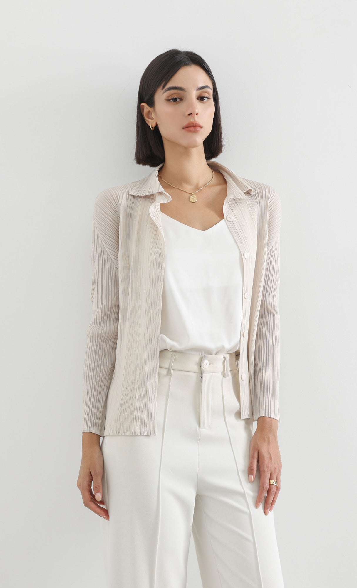 hush pleated shirts_lightbeige