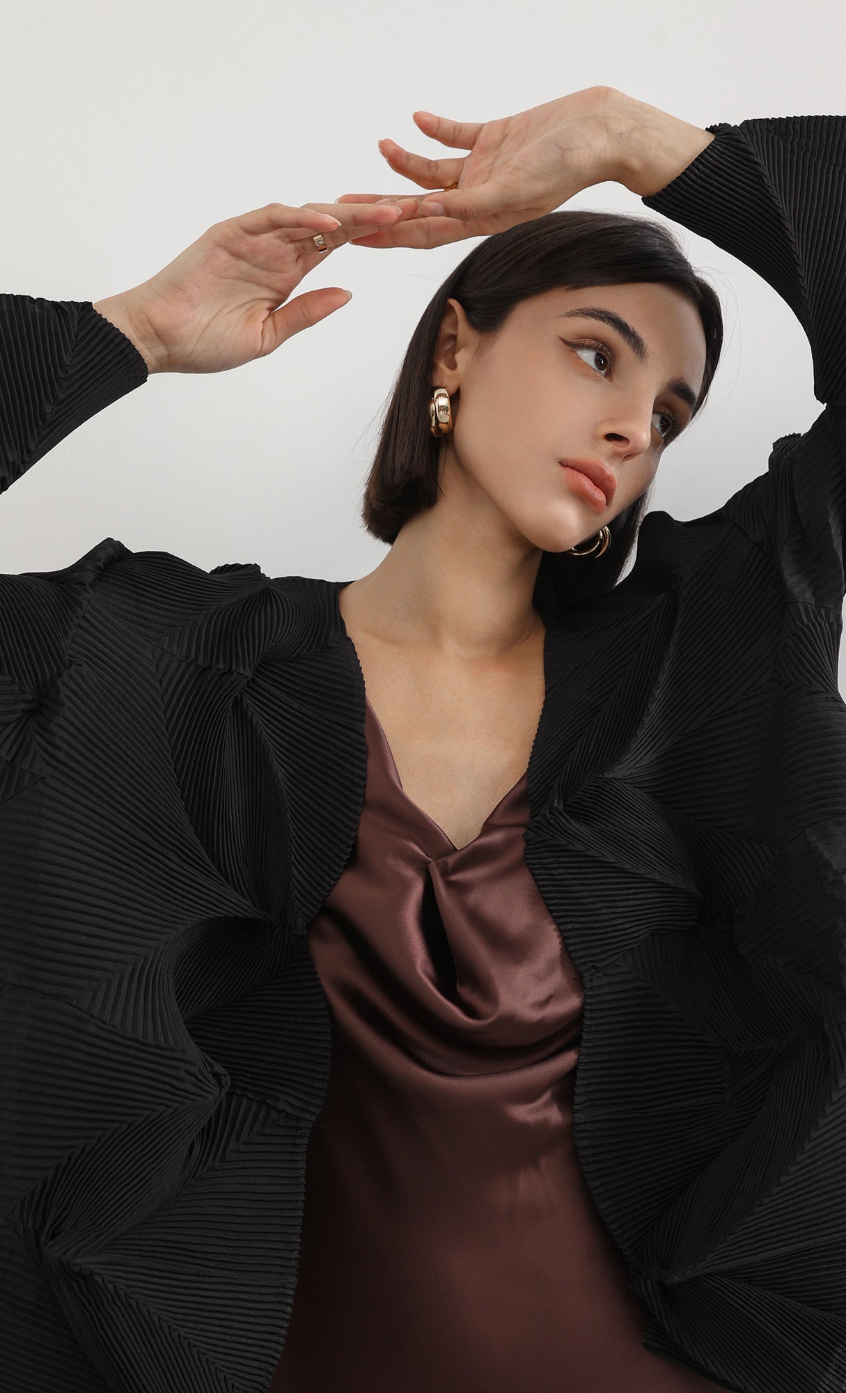 geo pleated jacket cardigan_black