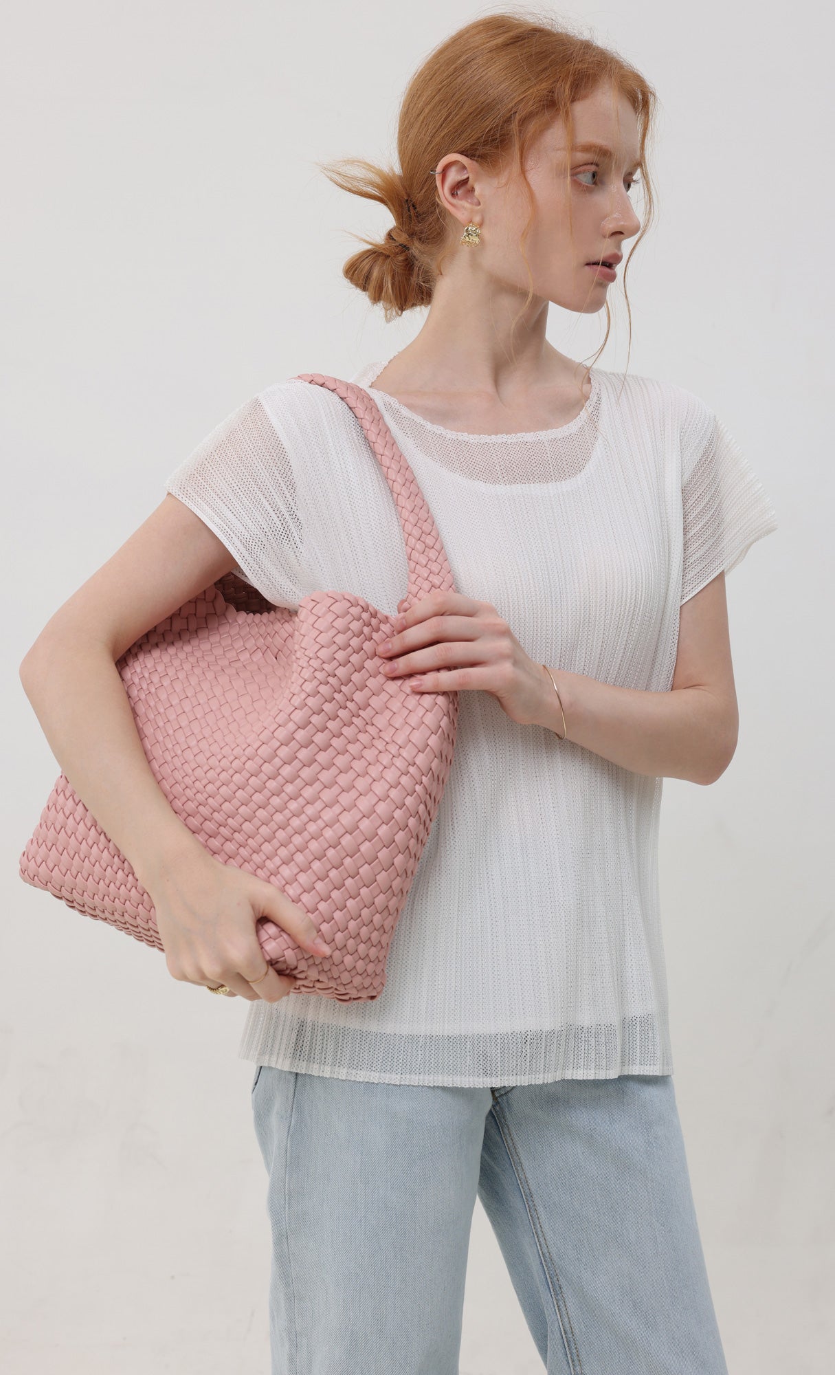 Color weaving hobo bag_lightpink