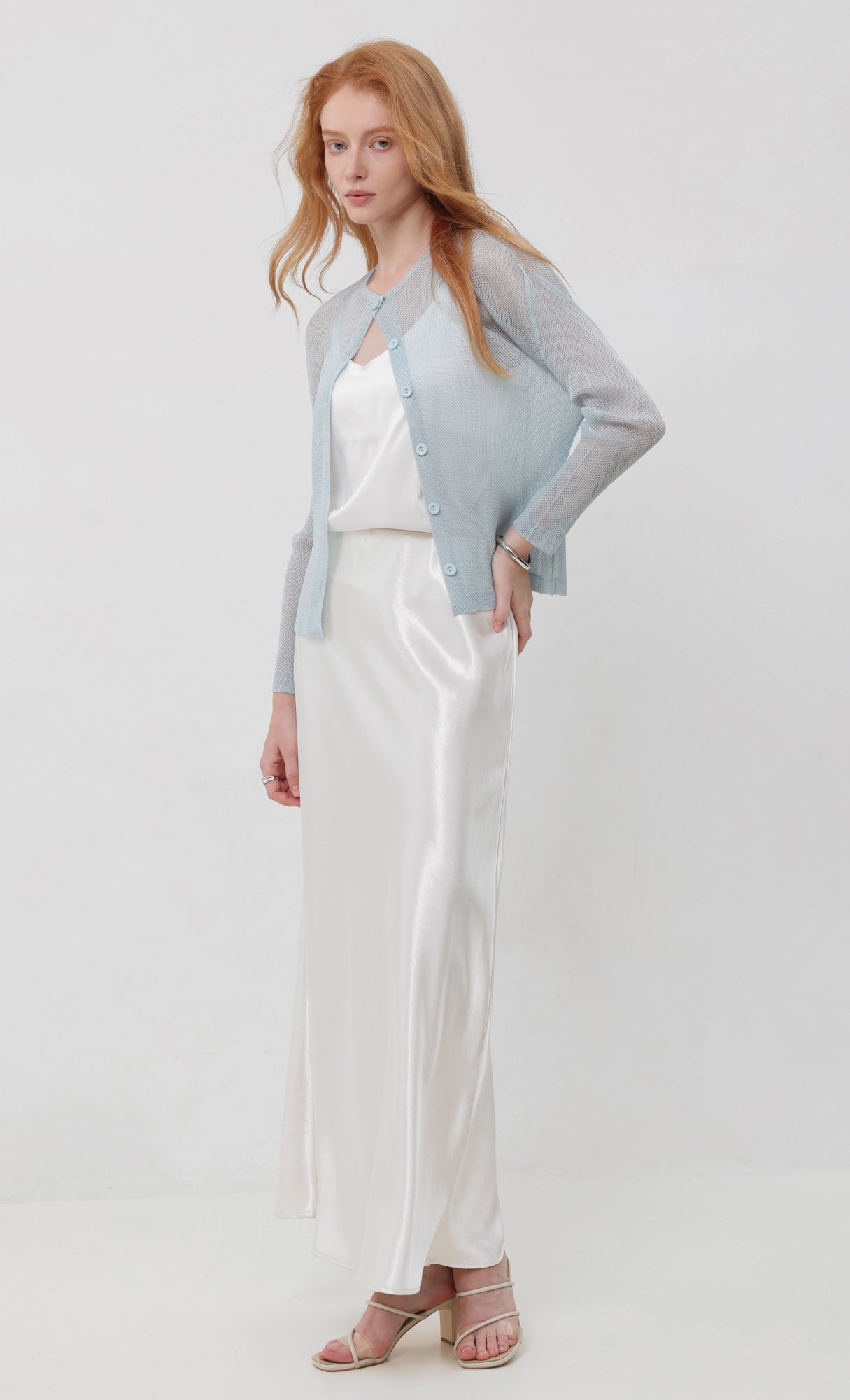 Sheer pleated cardigan_skyblue